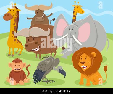 cartoon happy wild animal characters group Stock Vector