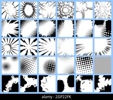 Huge set of black and white comic book backgrounds. Stock Vector