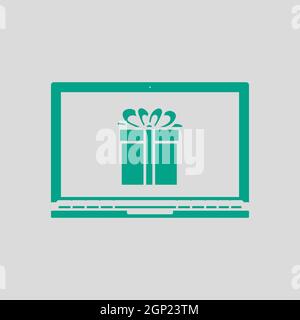 Laptop With Gift Box On Screen Icon Stock Vector