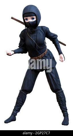 3D rendering of a cartoon ninja boy isolated on white background Stock Photo