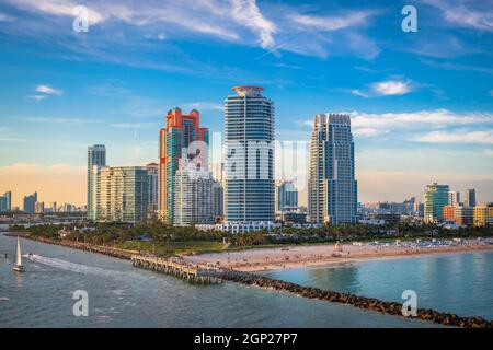 South Beach, Miami, Florida, USA over South Pointe Park. Stock Photo