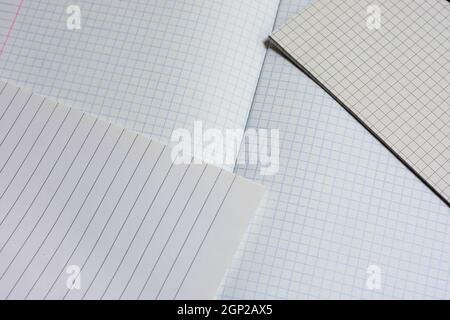 Opened notebooks in a cage and a line close-up Stock Photo