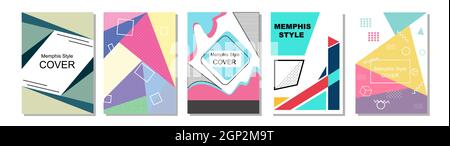 Set of Memphis Style Covers. Flat Vector Illustrations for Background, Brochures, Posters and Banners. Stock Vector