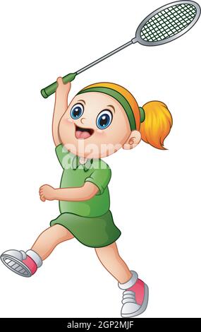 Cute girl playing tennis cartoon character isolated illustration Stock ...