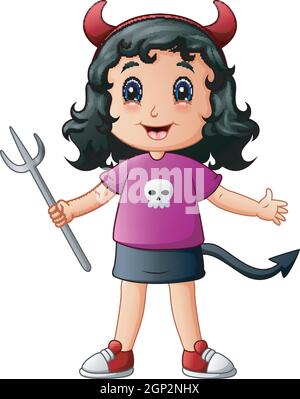 Vector illustration of Cute devil girl cartoon Stock Vector