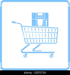 Shopping Cart With Cofee Machine Icon Stock Vector