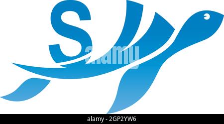 Sea turtle icon with letter S logo design illustration Stock Vector