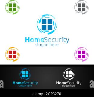 Home Security Logo for Network, Internet, Monitoring, and Alarm Stock Vector