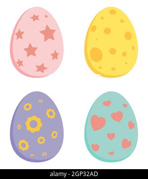 Easter egg set. Collection of spring holiday symbols in pastel colors. Vector illustration isolated on white. Stock Vector