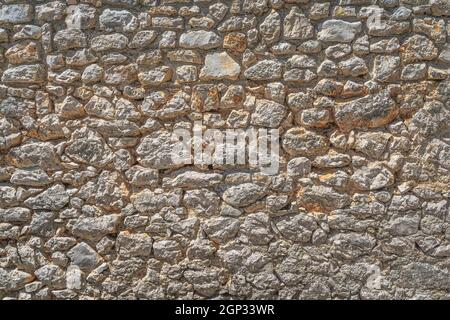 Old grungy stone or sandstone wall. High quality texture and background for your projects and creative work Stock Photo