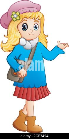 Vector illustration of Cute school girl holding a book Stock Vector ...
