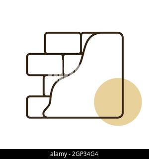 Brick wall with plaster or plastering icon Stock Vector