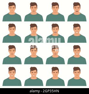 Different expressions on human face with words illustration Stock ...