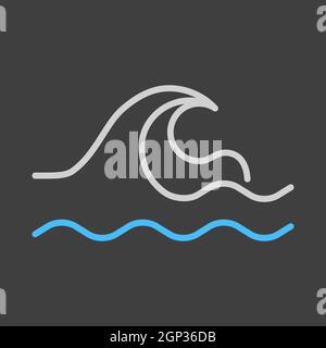 Sea waves vector icon on dark background. Nature sign Stock Vector