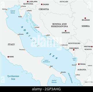 vector map of the adriatic sea with its neighboring countries Stock Vector