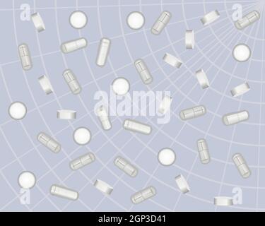 Pills on a medical background Stock Vector