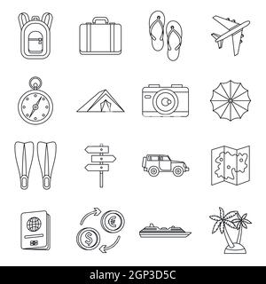 Travel icons set , outline style Stock Vector