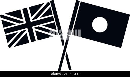 UK and Japan flags crossed icon, simple style Stock Vector