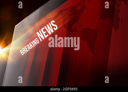 Graphical breaking news background with news text, red theme background with white breaking news. Stock Photo