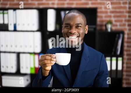 African American Business Man Virtual Coffee Break Stock Photo