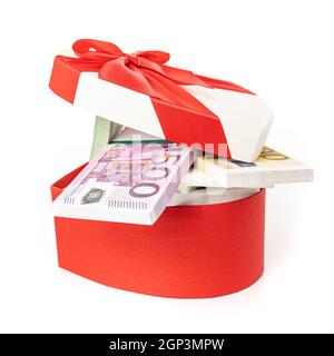 Gift box with the European money. Gift Box Of Euro Bills Stock Photo