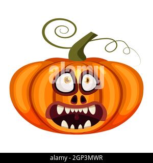 Pumpkin Halloween funny face open mouth creepy and scary funny jaws teeths creatures expression monster character. Vector isolated cartoon style Stock Vector