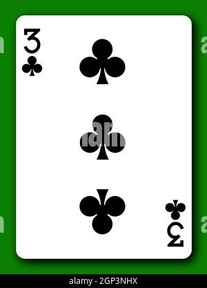 A 3 Three of Clubs playing card with clipping path to remove background and shadow 3d illustration Stock Photo
