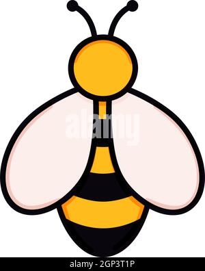Cute bee vector illustration in doodle style. Colorful kids drawing for icon and logo design in yellow and black colors isolated on white background Stock Vector