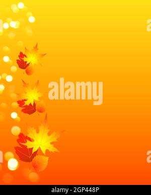 Autumn leaves frame with bokeh lights on gradient background Stock ...