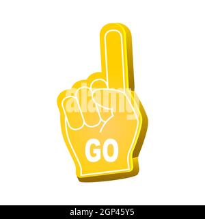 Fan foam finger. Hands up with glove with inscription go yellow color  Stock Vector
