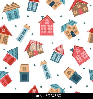 Seamless city pattern. Cartoon colored houses of different sizes - endless design for packaging or fabric Stock Vector