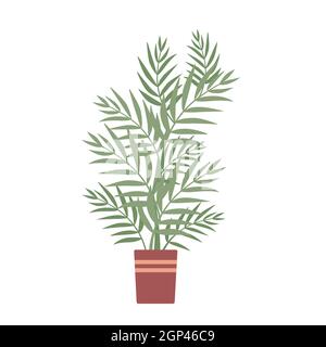 House plant parlor palm in pot, home balcony or office indoor nature garden decoration vector illustration. Cartoon green tropical palm tree, potted houseplant isolated on white Stock Vector