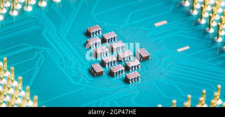 Computer chip cpu, close up; Computer technology. Stock Photo