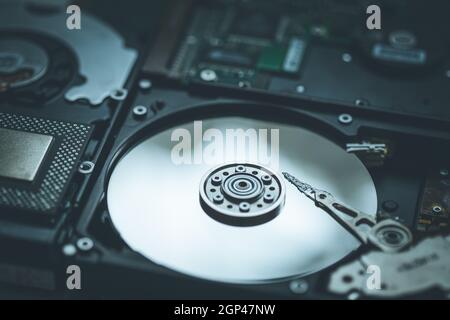 Close up picture of computer hard drive, used in cloud computing Stock Photo