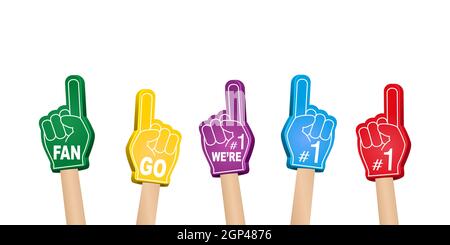 Fan foam fingers with hands set. Stock Vector