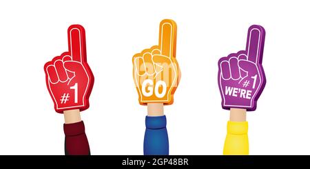 Fan foam fingers with hands set. Stock Vector