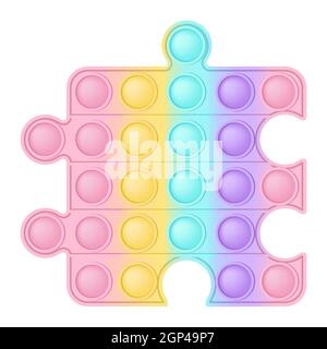 Popit puzzle element - trendy silicon fidget toys. Antistress addictive jigsaw toy for fidget in pastel colors. Bubble sensory developing popit toy. Stock Vector
