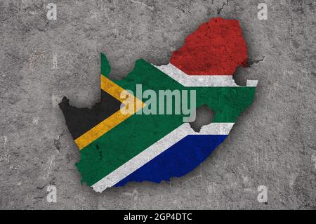 Map and flag of South Africa on weathered concrete Stock Photo