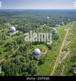 Old radar towers of the military station. Old radar towers of the ...