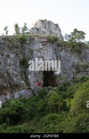 People climbing on Cheddar Gorge in Somerset in the UK Stock Photo