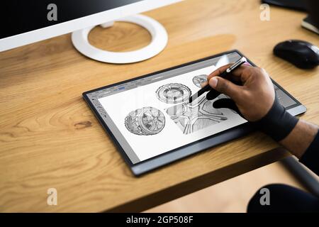 African American Man Using Graphic Tablet Painting On Screen Stock Photo