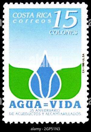 MOSCOW, RUSSIA - AUGUST 5, 2021: Postage stamp printed in Costa Rica shows Aqyeducts and sewage system, circa 1996 Stock Photo