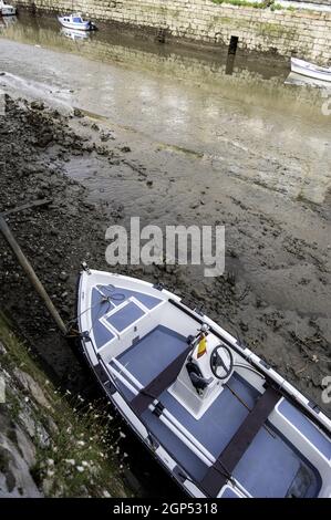 Detail of boats moored in an old dry dock Stock Photo