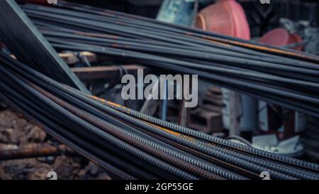 Deform bar steel used in reinforcement concrete structure element column beam floor house building architecture Stock Photo