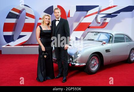 Katie Goodland and Harry Kane attending the World Premiere of No Time To Die, at the Royal Albert Hall in London. Picture date: Tuesday September 28, 2021. Stock Photo