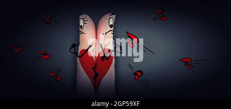 Heartbreak concept with broken heart. Separation and divorce. 3d Illustration Stock Photo