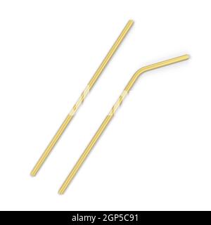 Metallic straw to use instead of plastic one. 3d illustration isolated on white background Stock Photo