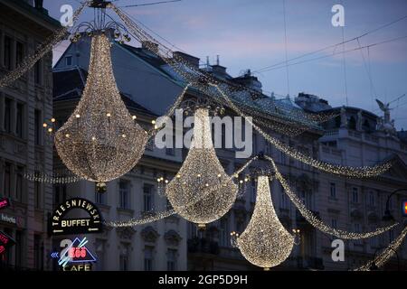 VIENNA, AUSTRIA - DECEMBER 09: famous Graben street by night on December 09,2011 in Vienna, Austria. The Graben traces its origin back to the old Roma Stock Photo