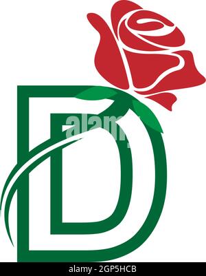 Letter D with rose icon logo vector template illustration Stock Vector