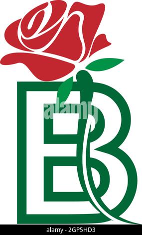 Letter B with rose icon logo vector template illustration Stock Vector